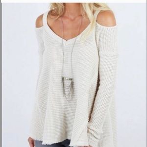 Free People Sunrise cold shoulder waffle knit long sleeve top size XS